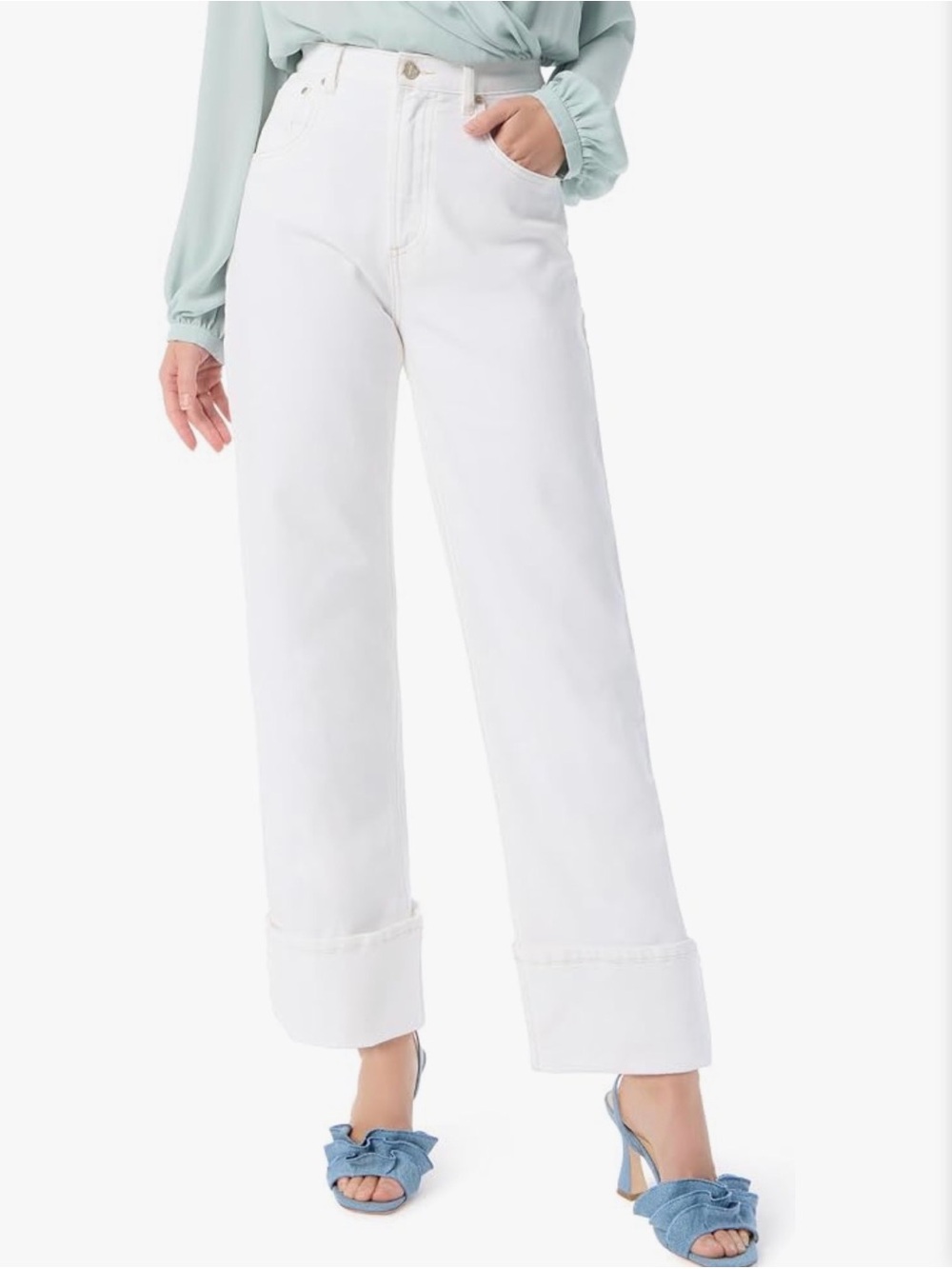 NWT DEE OCLEPPO Jeans size 6 White Women's 5 Pocket Straight Wide Leg